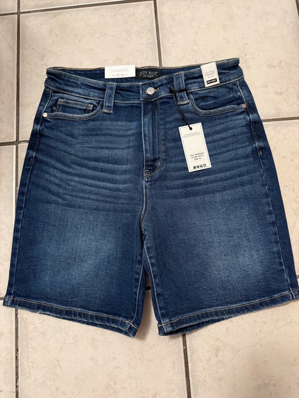 Stretch Denim Bermuda Shorts - Dark Blue